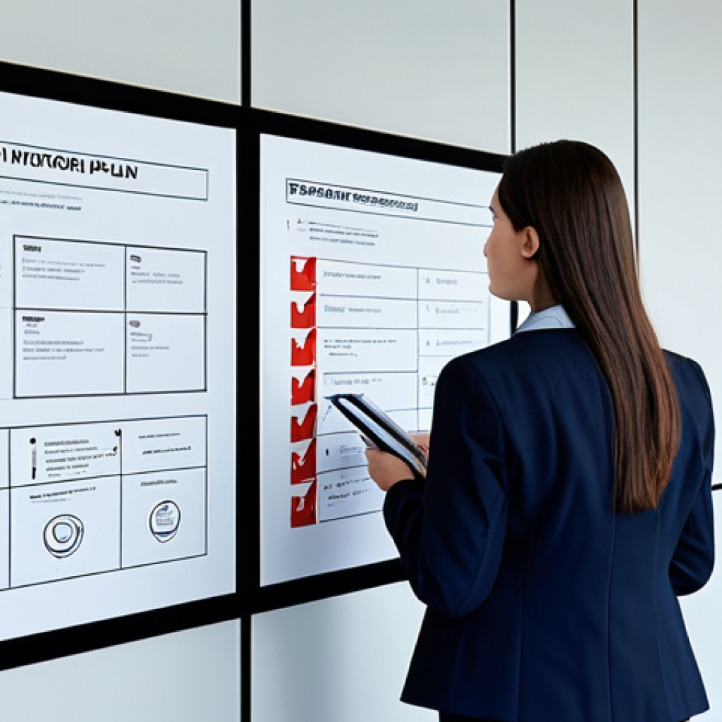 **

"A calm woman in a professional business suit, fully clothed, is studying an evacuation plan posted on a wall in a modern office building. The plan is clearly visible with exit routes marked. Safe for work, appropriate content, perfect anatomy, professional setting, high quality."

**