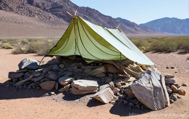 사막 생존법 - **Prompt: Initial Assessment and Water Collection in Arid Desert**
    A wide shot of a lone individ...