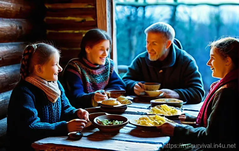체온 유지 생존 팁 - **Prompt 2: Cozy Russian Apartment Winter Haven**
    "An inviting interior shot of a warm, snug liv...