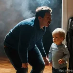 재난 발생 시 가정용 화재 대처법 - **Prompt 1: Calm Family Evacuation from Smoke-Filled Apartment**
    A family, consisting of a mothe...