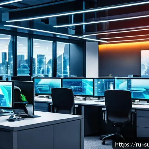 Home 31 재난 대비 기업 안전 매뉴얼 - A modern corporate office scene illustrating a multi-layered cybersecurity defense