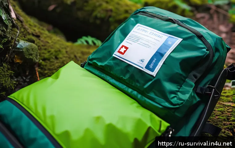 서바이벌 캠프 체험 후기 - A detailed outdoor survival scene featuring a hiker with a lightweight 2-3 kg backpack, wearing laye...